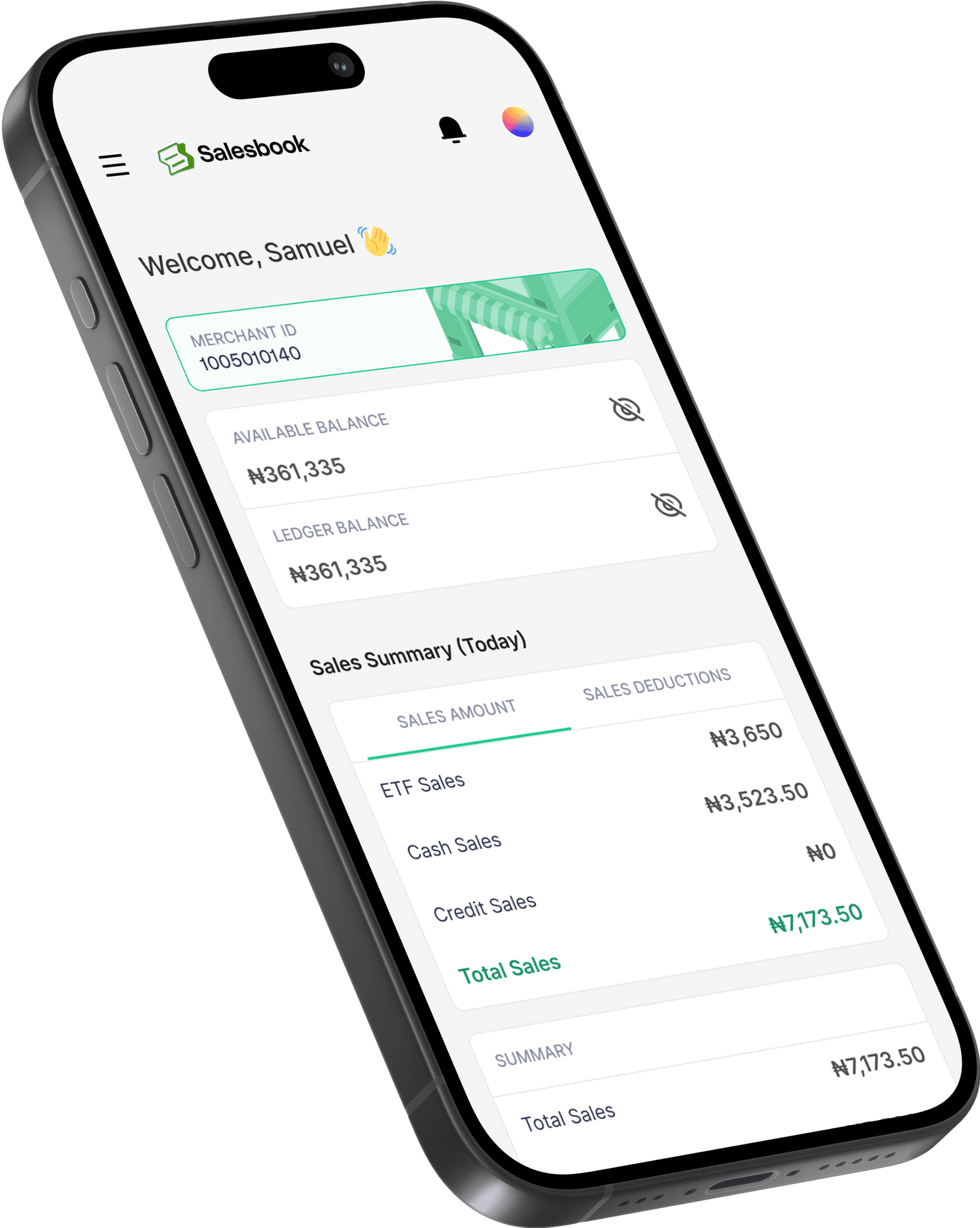 An illustration of the Salesbook Office app on a mobile phone